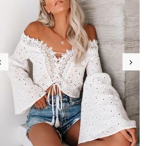Vici Del Valle Cotton Crochet Lace Up Top